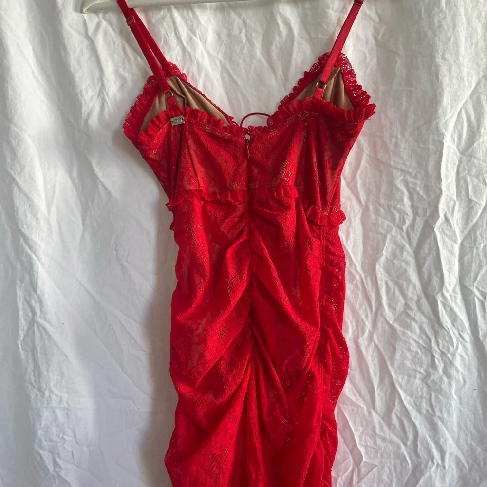 For Love And Lemons red gracie high low lace slip dress Size Small